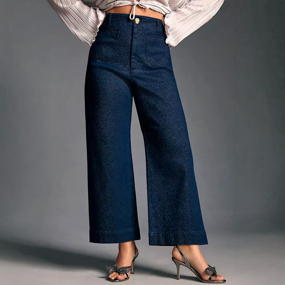 Maeve Colette Sparkle High Rise Wide Leg Cropped Jeans Size 31